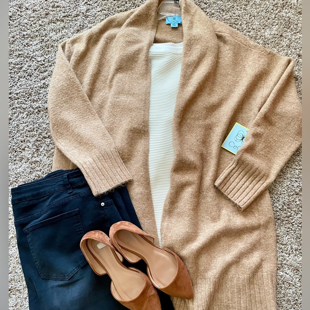 CeCe Tan Open-Front Cardigan